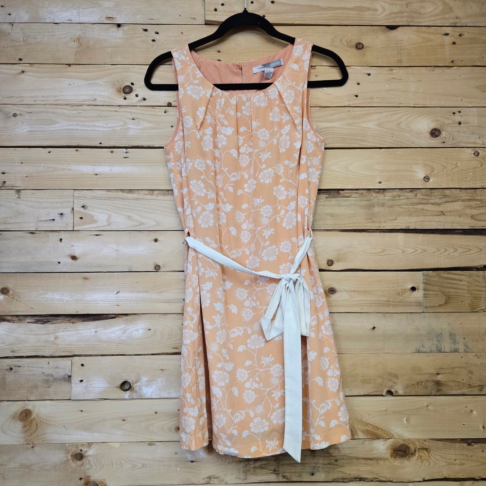 Forever 21 Contemporary Peach Floral Sleeveless Shift Dress with Waist Tie XS